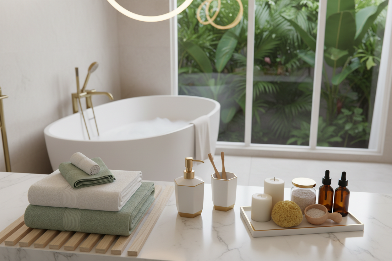 Complete Bathroom Comfort Systems Using Bathroom Accessories, Towels, and Bath & Body Accessories