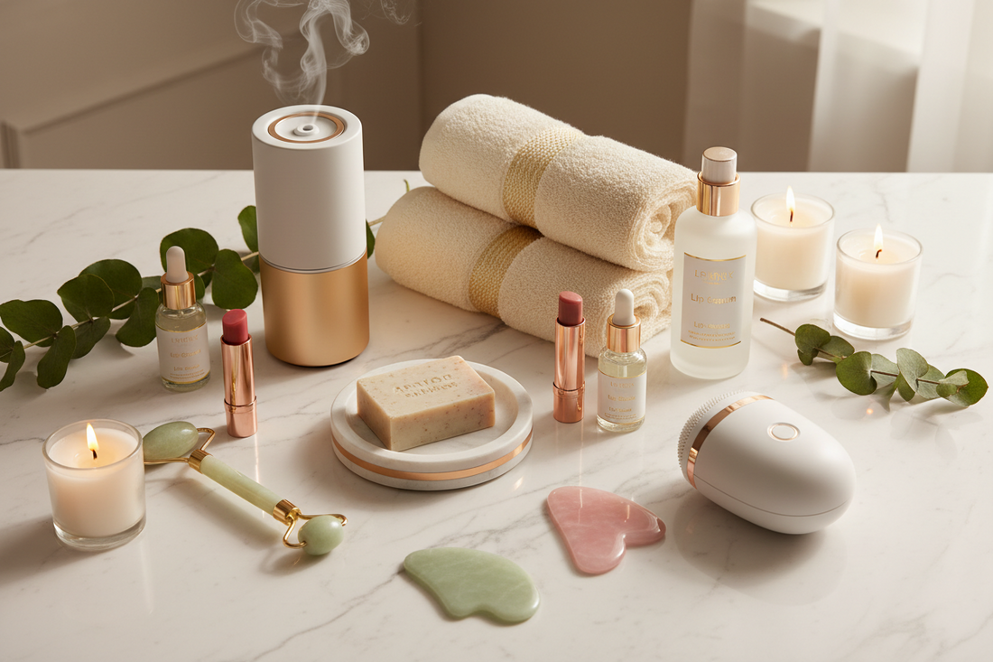 Luxury Bathroom Wellness Design Using Bathroom Accessories, Lip Care, and Skin Care Tools