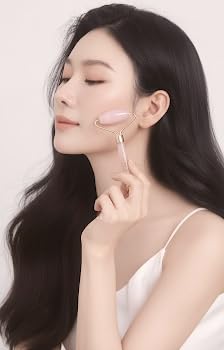 Rose Quartz Natural Stone Curved Facial Roller & Guasha Set - Image 2