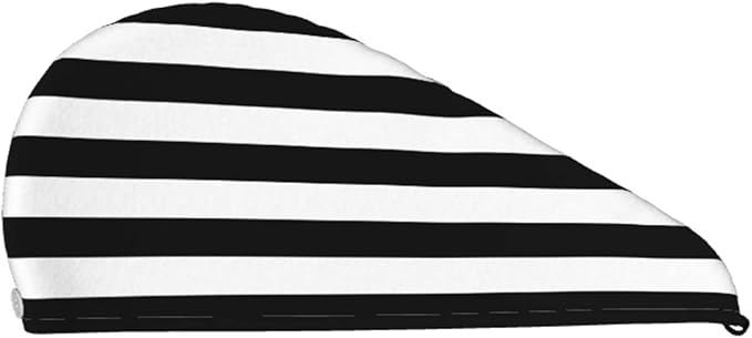 Black and White Stripe Hair Towel Wrap Microfiber Fast Drying Hair Turban - Image 2