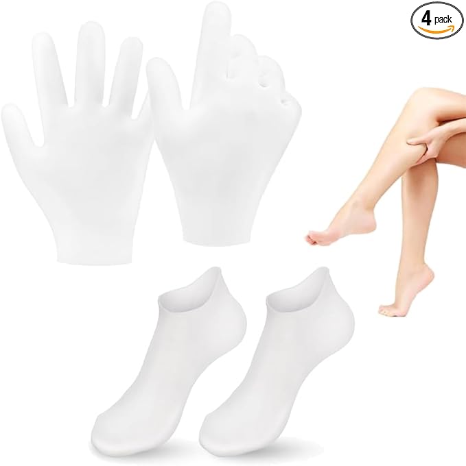 2 Pairs Silicone Moisturizing Glove Socks Set by NADUSEP