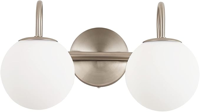 Modern Bathroom Vanity Light Fixtures Brushed Nickel 2 Lights Milk White Globe by ZHUOERLighting