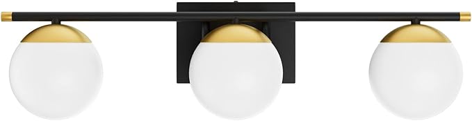 Ralbay Black and Gold Bathroom Lights 3-Light Mid Century Modern Milky Glass - Image 2