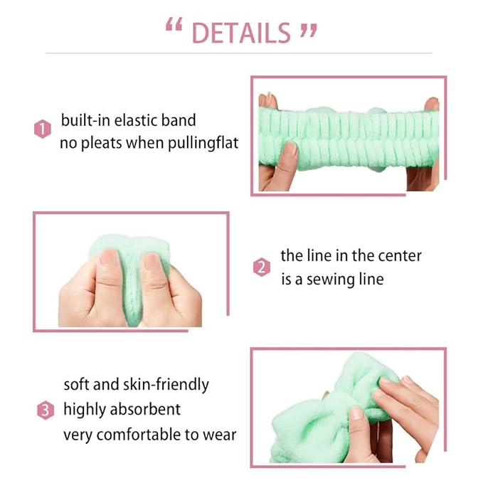7 Pcs Spa Set, Facial Headband and Wristband Set, Skincare Accessories - Image 8