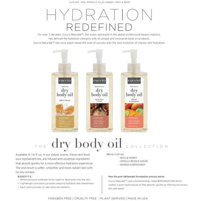 Cuccio Naturale Hydrating Dry Body Oil – Milk & Honey, Fast‑Absorbing - Image 3