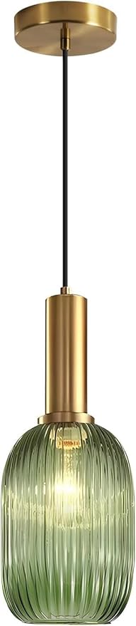 KCO Lighting Green Ribbed Glass Pendant Light Kitchen Island Small Antique by KCOLighting