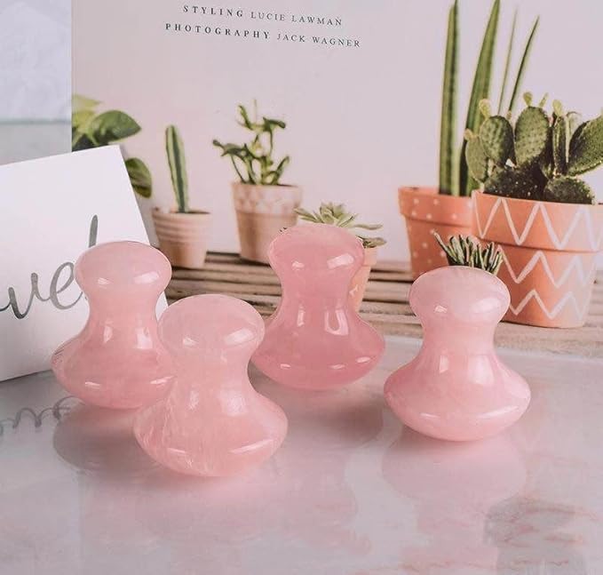 2 Pcs Rose Quartz Jade Mushroom Hot Massage Stones Set Warm Rocks Kit - Image 8
