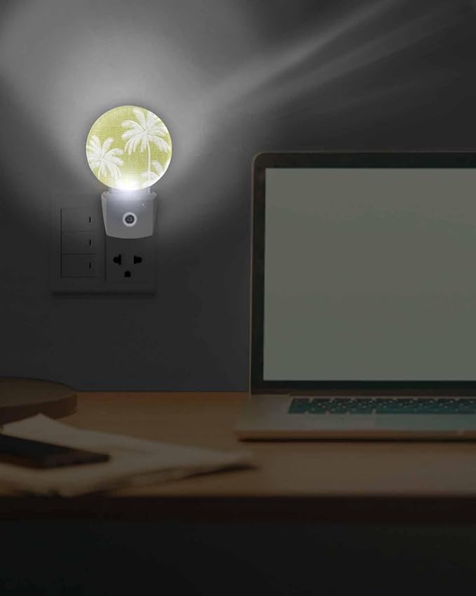 Night Lights Auto Sensor Tropical Palm Trees Night Light Lemon Yellow Linen - Image 7