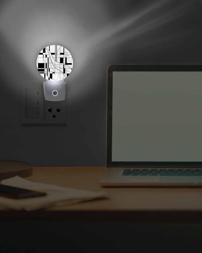 Night Lights Auto Sensor White Lines Night Light Modern Abstract Art Round Lamp - Image 7
