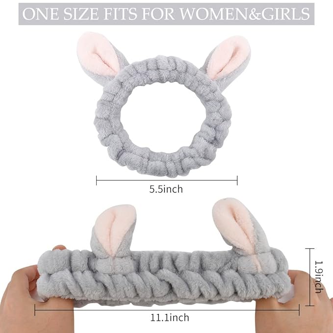 AHONEY Animals Ears Headbands, Cute Makeup Spa Fuzzy Skincare Headband - Image 4