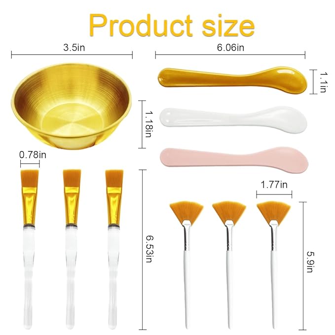 12Pcs Esthetician Facial Supplies 3 Gold Facial Bowls 3 Mud Mask Applicators 3 - Image 3