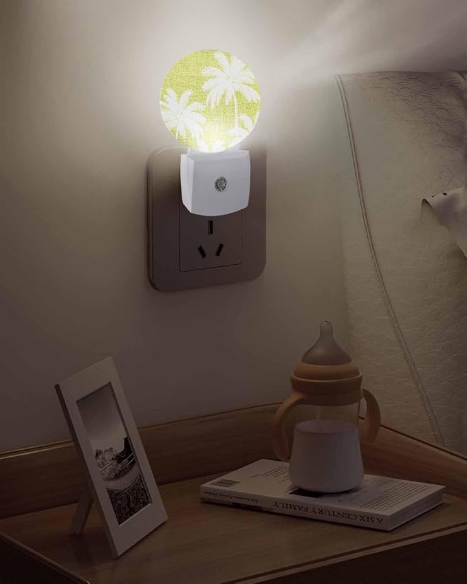 Night Lights Auto Sensor Tropical Palm Trees Night Light Lemon Yellow Linen - Image 5