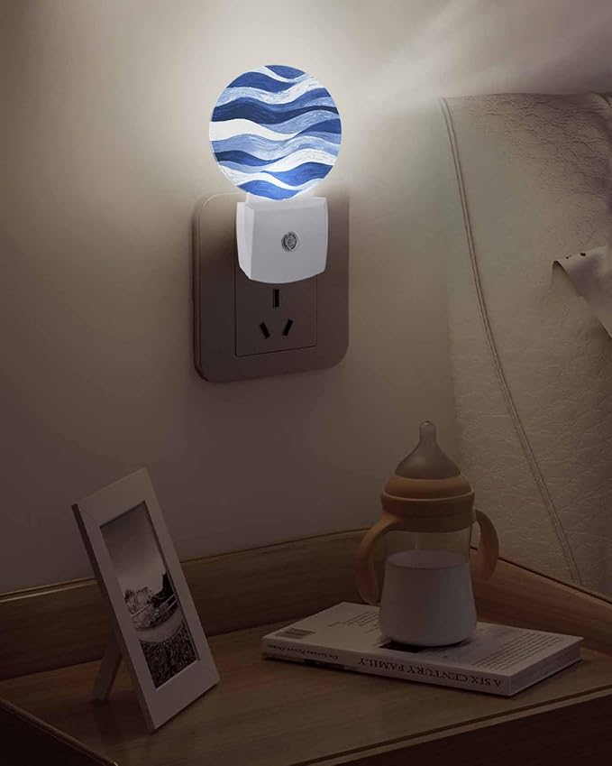 Night Lights Auto Sensor Navy Blue Ocean Waves Night Light Abstract Mountain - Image 5