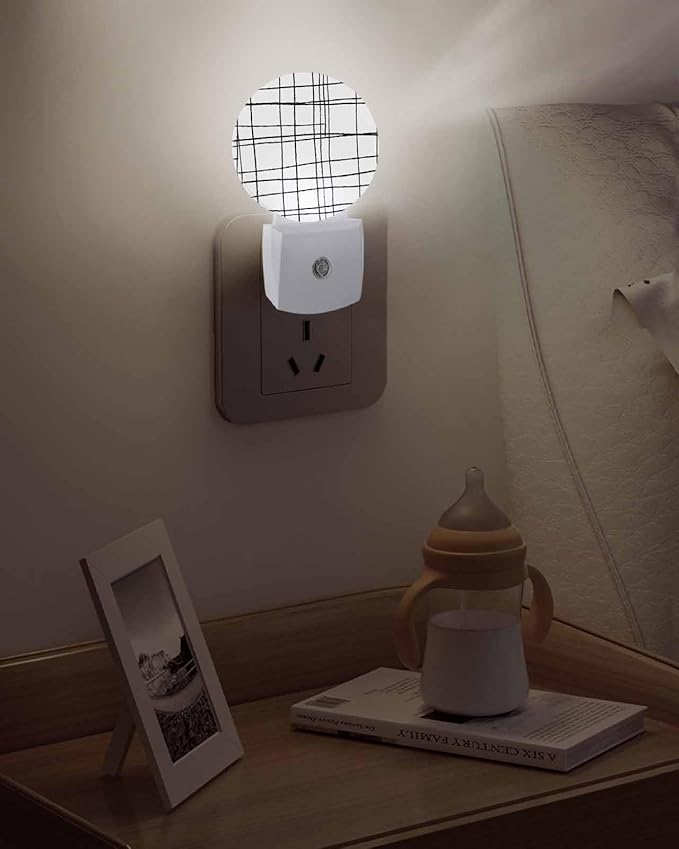 Night Lights Auto Sensor White Checked Plaid Night Light Minimalist Grid Lines - Image 5