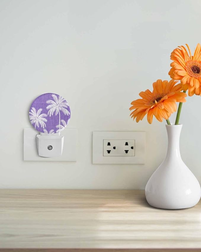 Night Lights Auto Sensor Tropical Palm Trees Night Light Purple Linen Coastal - Image 4