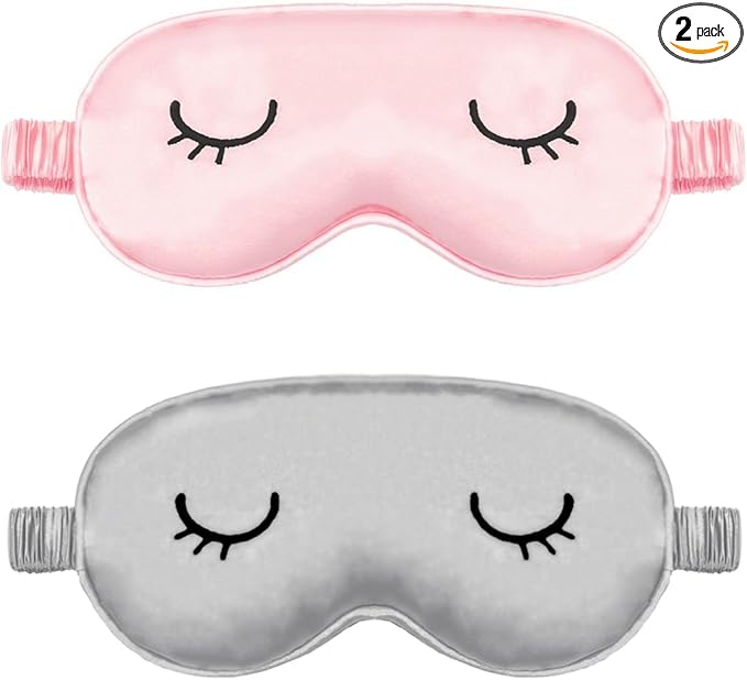 Cute Sleep Mask for Kids, 2 Pack Silk Sleeping Eye Cover Adjustable Mask Night by Mukveitn