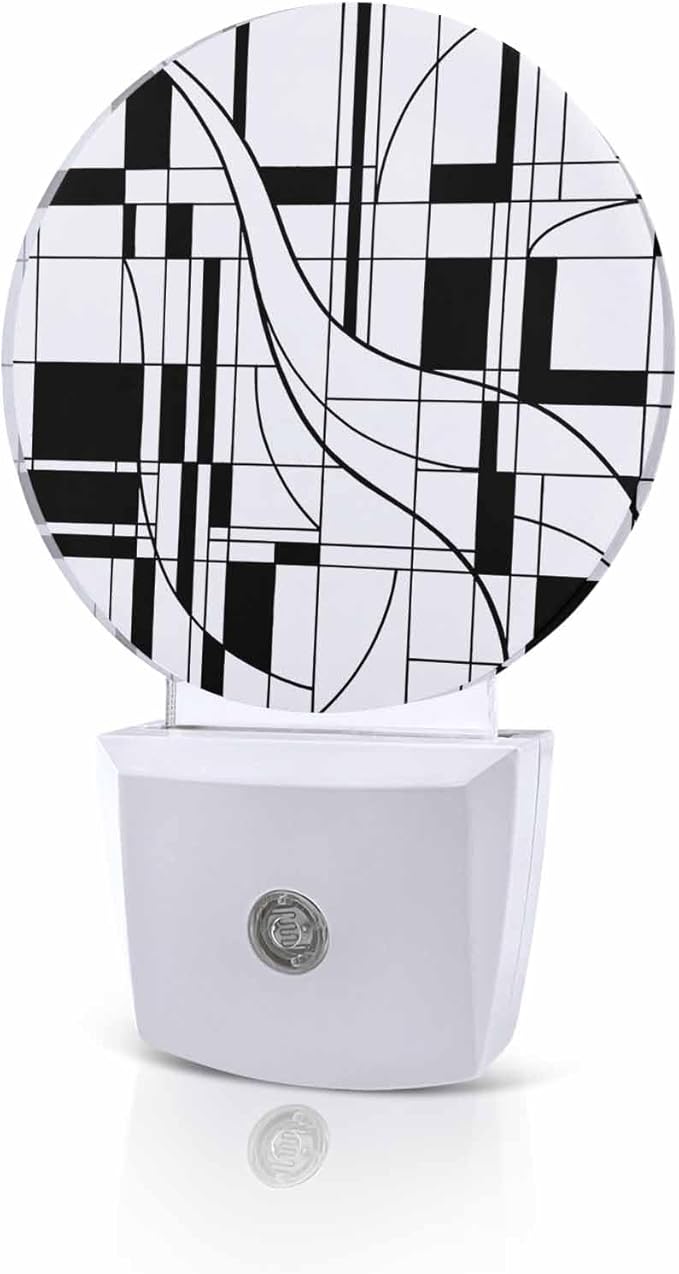 Night Lights Auto Sensor White Lines Night Light Modern Abstract Art Round Lamp by Home+L6