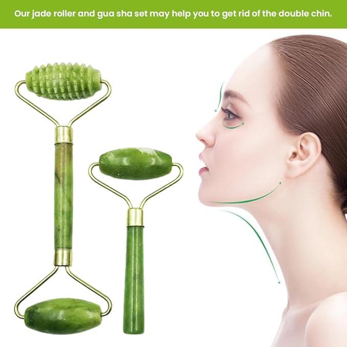 4-PCS Gua Sha Set, Skin Care Roller, Jade Roller Set, Face Stone Facial Roller - Image 4