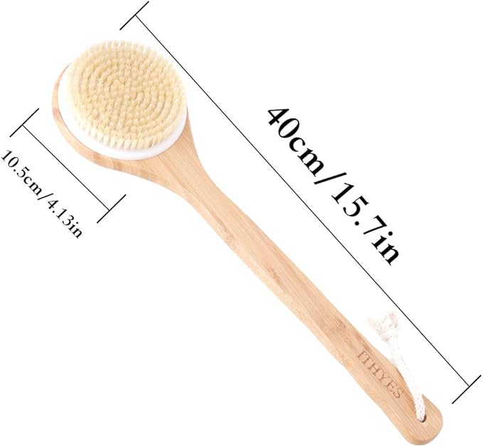 Body Brush Dry Brushing Back Scrubber Shower Bath Brush Bamboo Wood Long Handle - Image 6