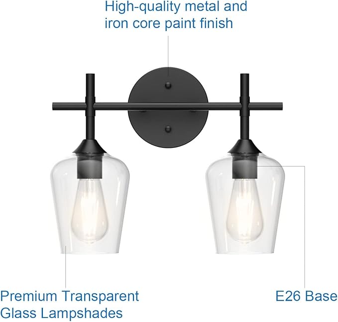Ralbay Vintage Black Bathroom Light Fixtures 2-Lights Industrial Matte Black - Image 6