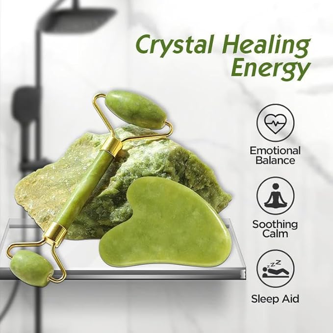 Jade Roller & Gua Sha Set – 100% Natural Jade Stone Face Massager | Cooling - Image 5