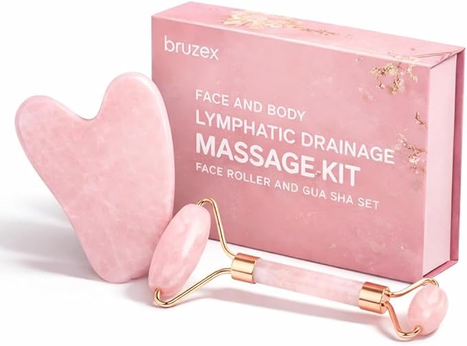 Bruizex Lymphatic Drainage Face Massager Set: Rose Quartz Face Roller & Gua Sha - Image 6