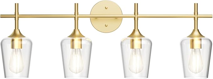 Ralbay 4-Lights Gold Vanity Light Fixture Vintage Gold Vanity Lights Wall by RalbayLighting