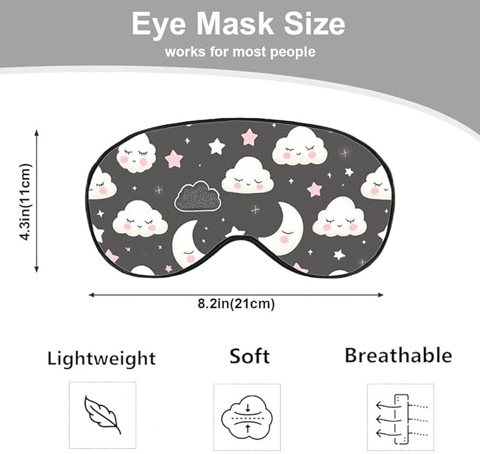 Grey Night Sleep Eye Mask Eye Cover Cute Cartoon Clouds Moons White Pink Silk - Image 2