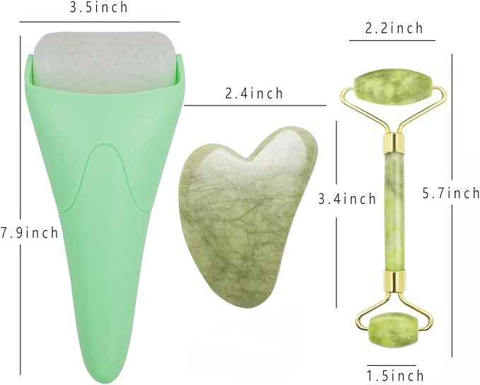 Chikoni 3 in 1 Ficial Face Ice Jade Roller and Gua Sha Tool, Natural Real Jade - Image 6
