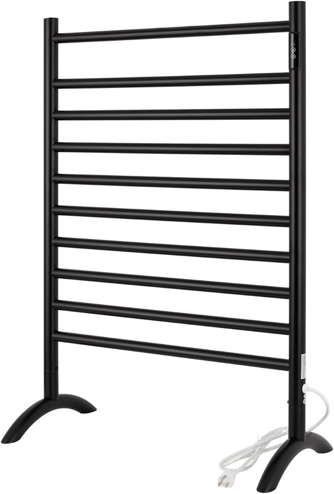 Freestanding Towel Warmer 10 Bars Plug-in Option 3 Working Modes Black by NORTTABATHDECOR
