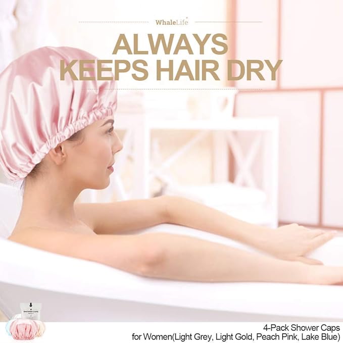 Shower Cap for Women Reusable Extra Large Shower Caps for Men Satin Double - Image 3