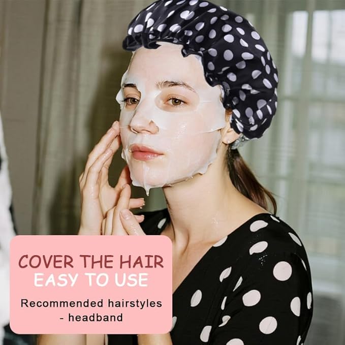 Polka Dot Shower Caps for Women Reusable Waterproof Satin Lined Bathing Caps - Image 5