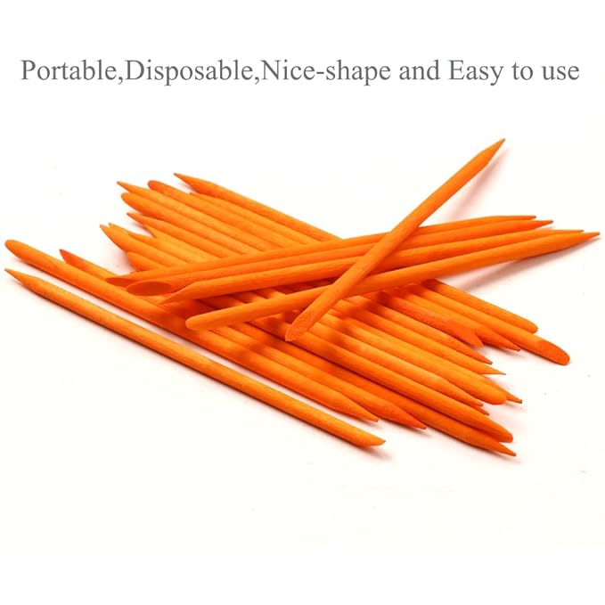 100 Pcs Orange Wood Nail Sticks Double Sided Multi Functional Cuticle Pusher - Image 4