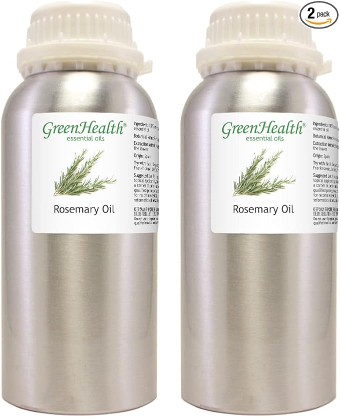 2 Bottles - 16 fl oz Rosemary Essential Oil, Aluminum Bottle - GreenHealth by Greenals