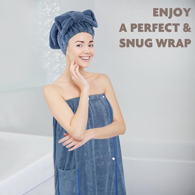 SUNLAND Microfiber Women Bath Towel Wrap and Hair Drying Towel Set, Adjustable - Image 6