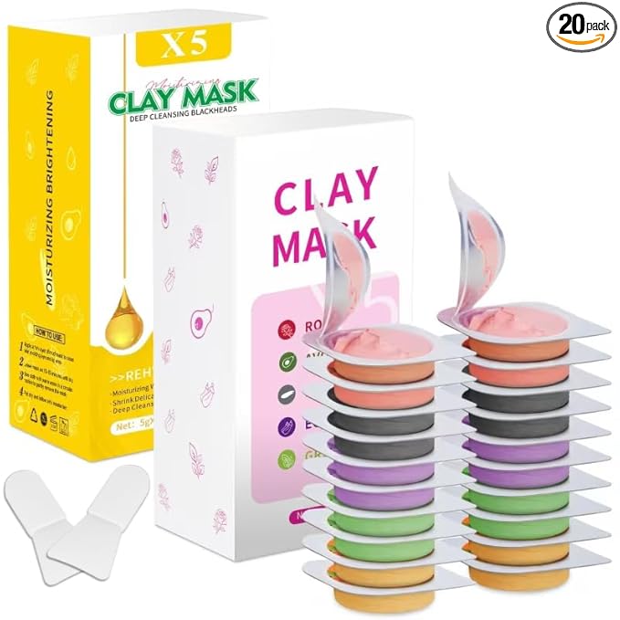 Clay Mask Set 20 Pods, Face Mask Skin Care, Dead Sea Mud, 24K Gold, Mud Mask by Aaenouicfs