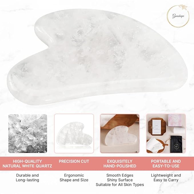 Natural White Quartz Gua Sha Facial Tools | Guasha Tool - Image 2