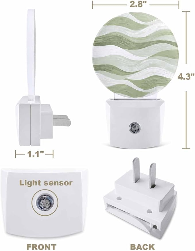 Night Lights Auto Sensor Sage Green Ocean Waves Night Light Abstract Mountain - Image 2