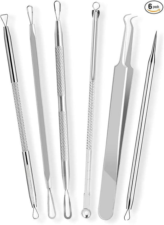 6 Pcs Blackhead Remover Tools 410 Grade Stainless Steel | Pimple Popper Tool by Dermated
