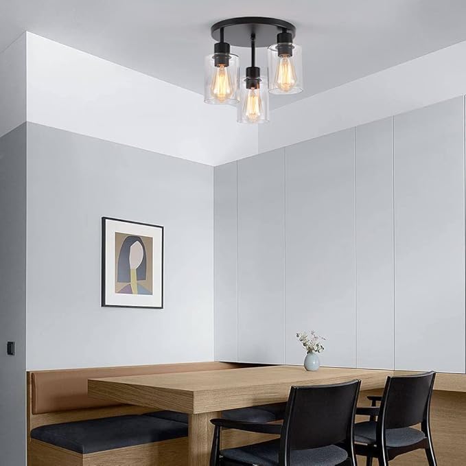 3-Light Industrial Farmhouse Black Matte Light Fixtures Ceiling Mount, - Image 7