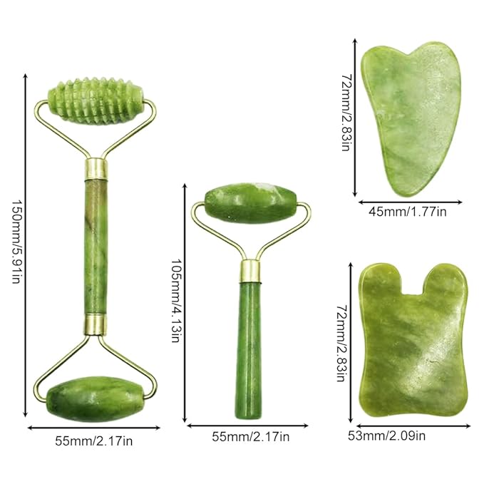 4-PCS Gua Sha Set, Skin Care Roller, Jade Roller Set, Face Stone Facial Roller - Image 2