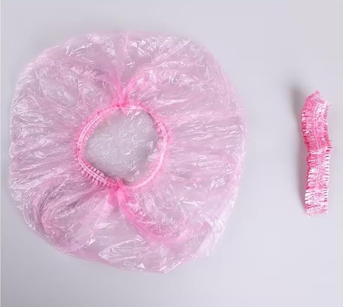 100Pcs Pink Disposable Elastic Plastic Shower Caps, Shower Caps - Image 4