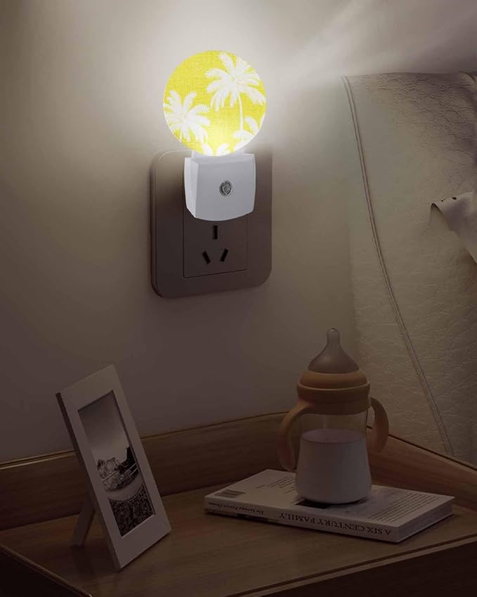 Night Lights Auto Sensor Tropical Palm Trees Night Light Yellow Linen Coastal - Image 5