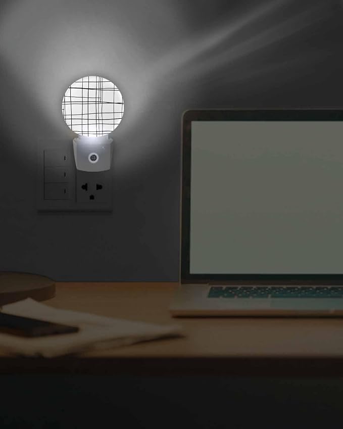 Night Lights Auto Sensor White Checked Plaid Night Light Minimalist Grid Lines - Image 7