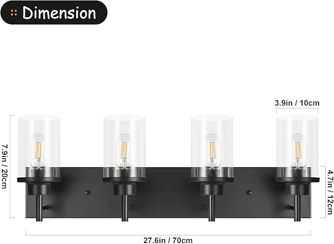 GoYeel Bathroom Light Fixtures Over Mirror, Matte Black Vanity Light 4 Light - Image 4