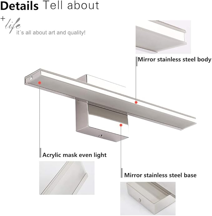 Chrome Bathroom Light Fixtures 24 Inch Bath Wall Lighting IP44 14W Vanity Lamp - Image 9