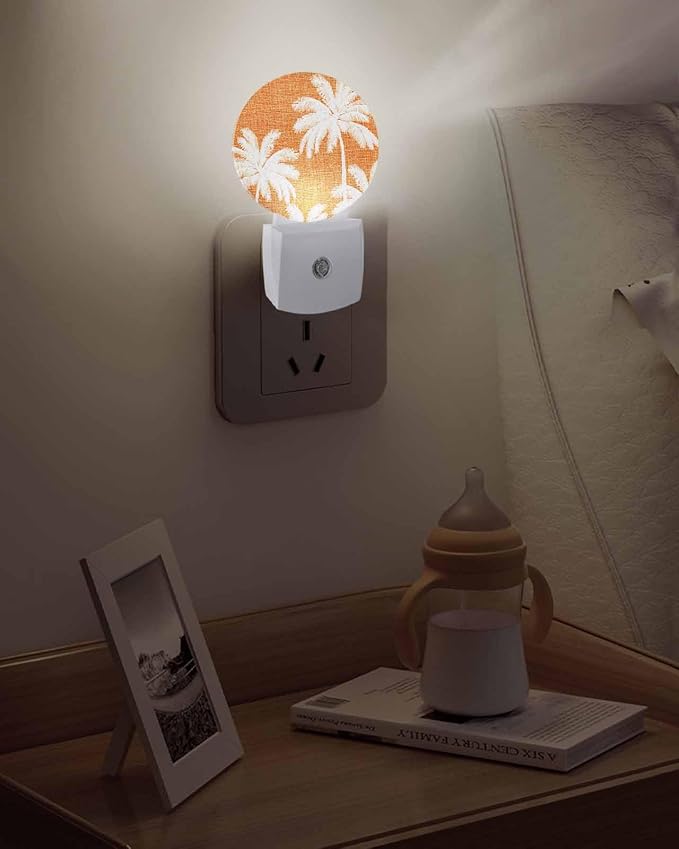 Night Lights Auto Sensor Tropical Palm Trees Night Light Orange Linen Coastal - Image 5