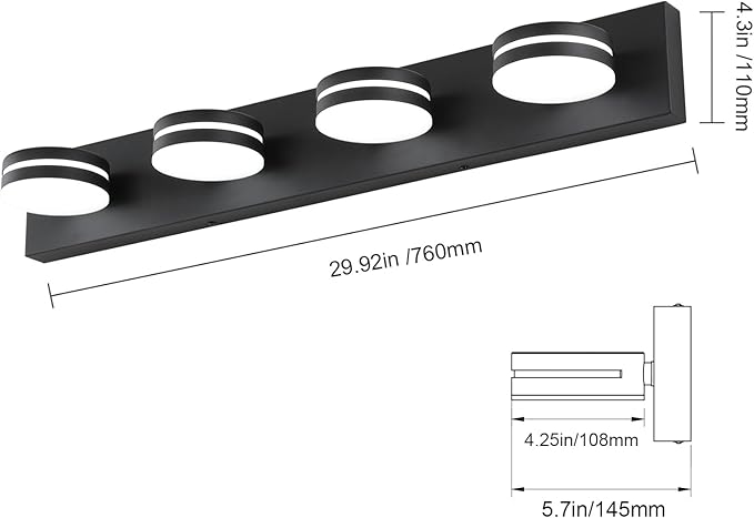 4-Light Bathroom Vanity Light, Matte Black Bathroom Light Fixtures Over Mirror - Image 4