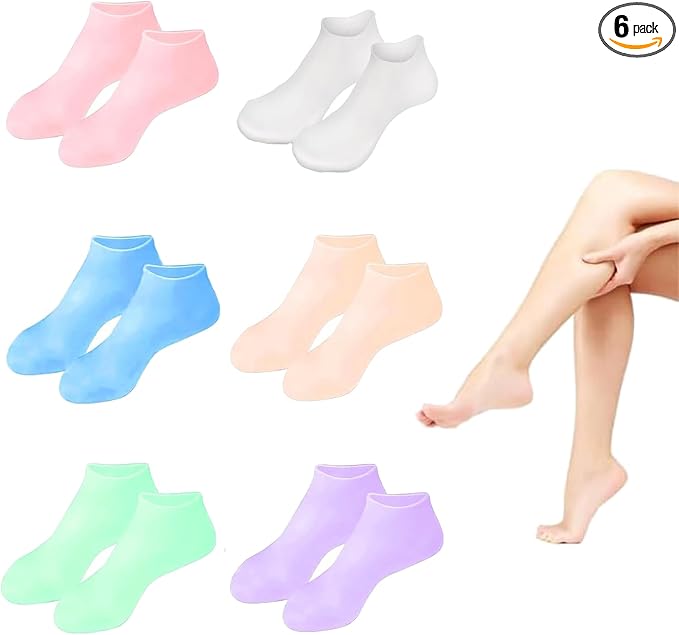 6 Pairs Silicone Socks for Dry Cracked Feet by NADUSEP