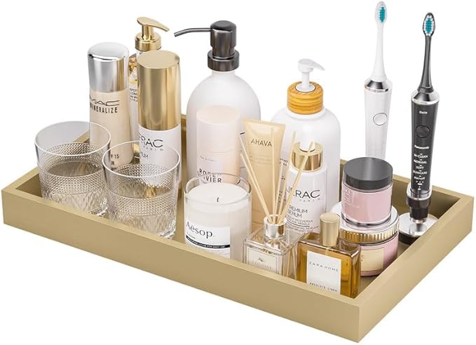 ZHWS Gold Bathroom Vanity Tray for Countertop Perfume Makeup Jewelry Candle by ZHWS